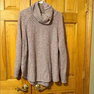 JohnPaulRichard Heathered Cowl Neck Sweater - Pink and Gray